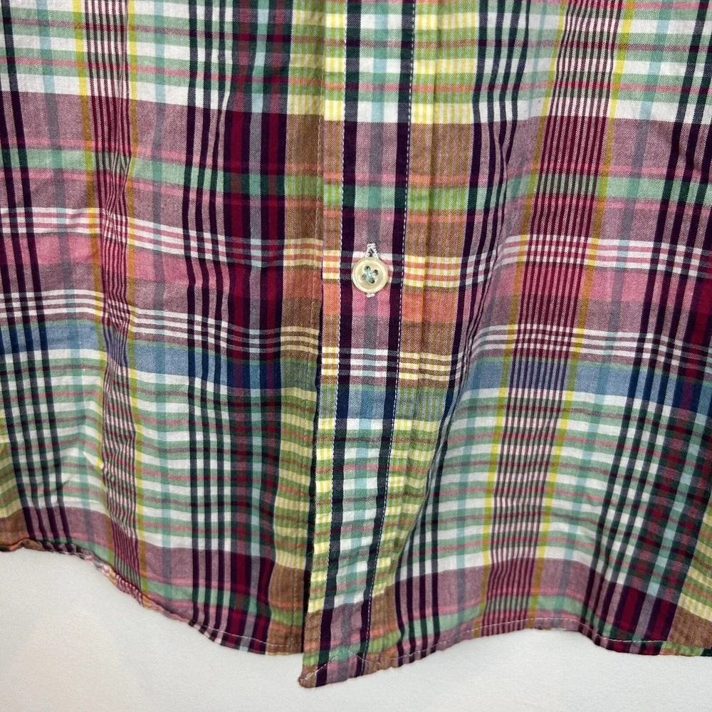 Ralph Lauren Shirt Boys L Madras Plaid Button Down Preppy Cotton Shirt Sleeve